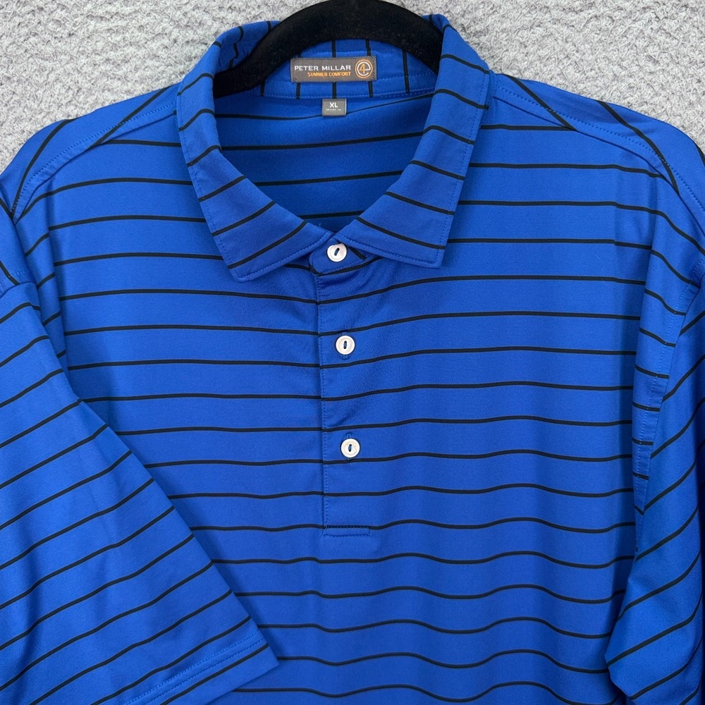 Peter Millar Polo Shirt Mens XL Blue Black Performance Golf Athleisure Office
